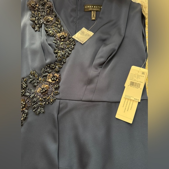 Aidan Mattox Embellished V Neck Peplum Sheath Dress - Picture 15 of 16